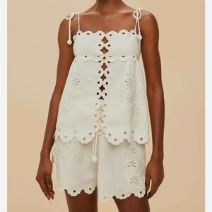 New Farm Rio Off-White Flowers Richelieu Linen Shorts